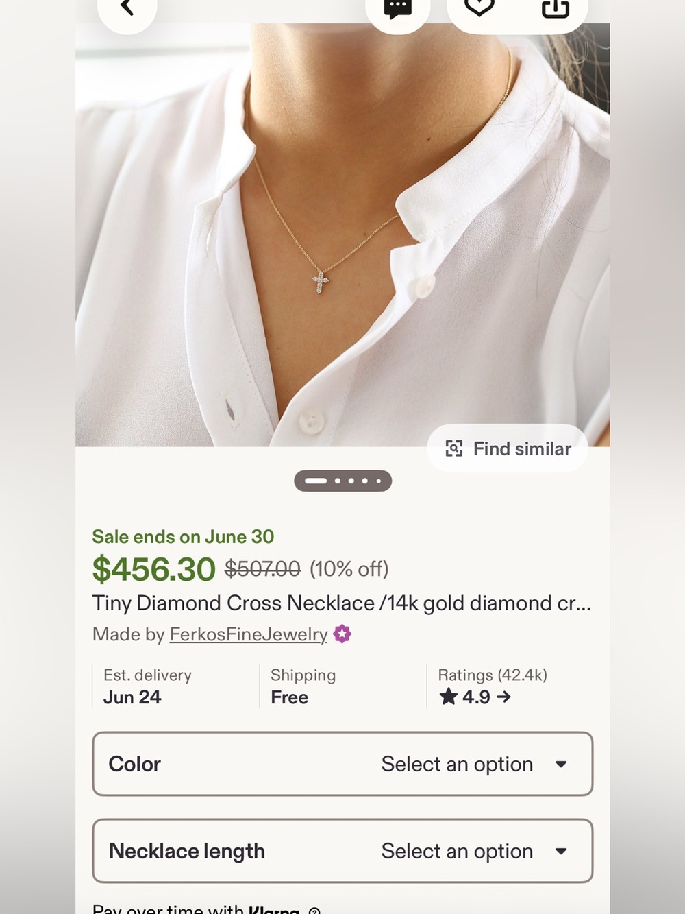 Dainty Diamond Cross Necklace - Picture 5 of 6